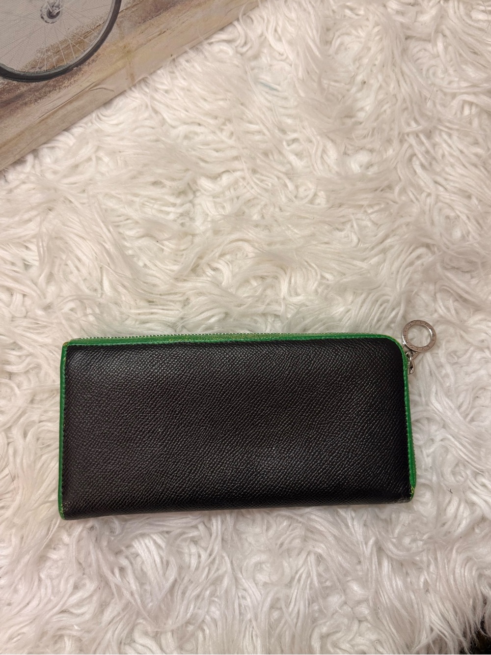 Bulgari Black Wallet with Green Trim